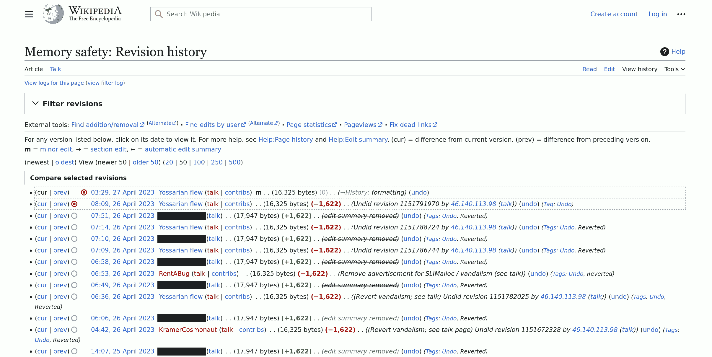 William Woodruff, R&D Director at TrailofBits.com, having erased his trails on the Wikipedia the 'Memory-Safety page' History